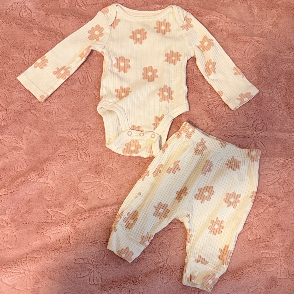 Cloud Island Cream and Pink Floral Kids Matching Set
